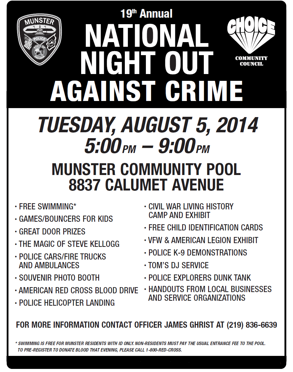 Events Calendar / Munster's 19th Annual NIGHT OUT AGAINST CRIME